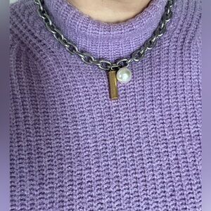 Zara Chunky Chain Necklace with Pearl & Pendant